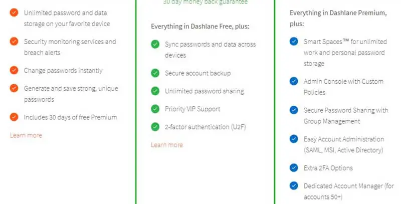 Dashlane screenshot features