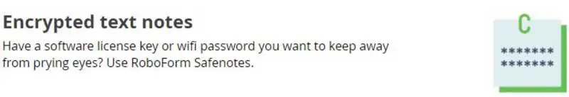 Roboform screenshot encrypted notes